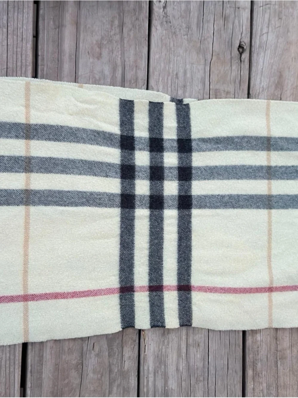 Burberry Cream Classic Check Cashmere Scarf with Black and Pink Accents